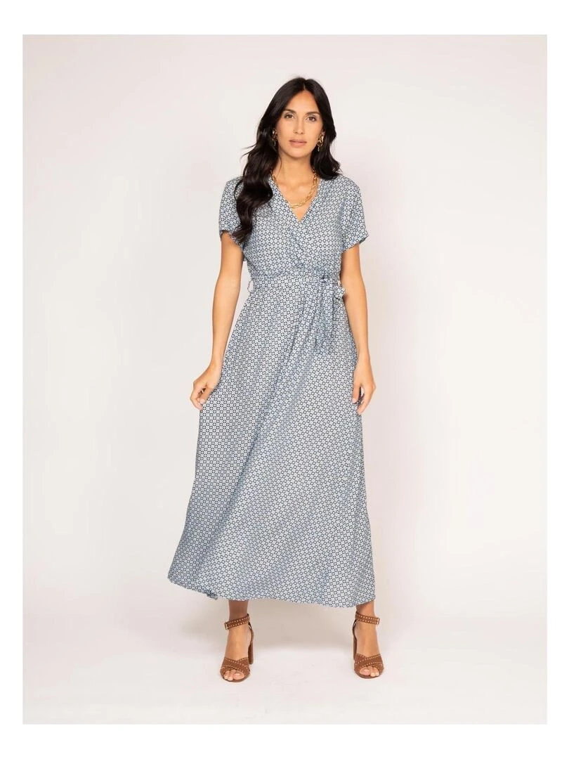 Robe longue motifs ICARE Bleu ciel
