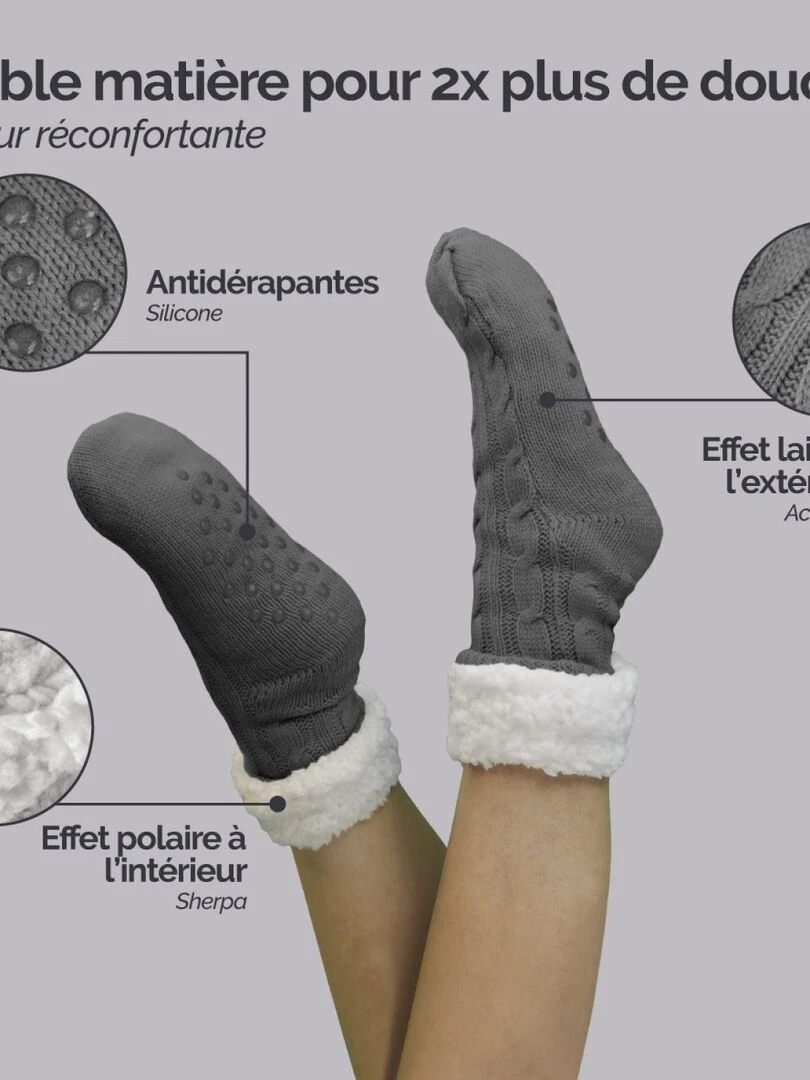 Paire de chaussettes  chaussons polaires mixtes   Taille 40 45   Vivezen   Gris