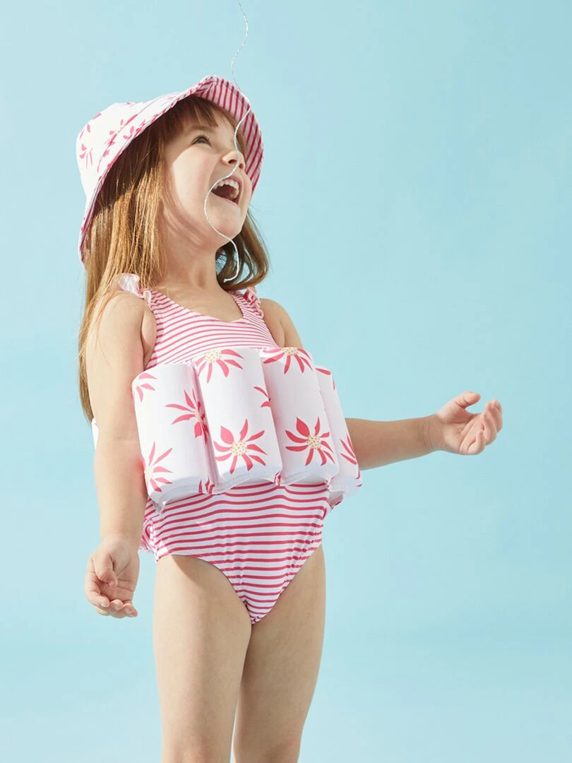 Maillot bouée fleuri clair/rose foncé Archimède Rose