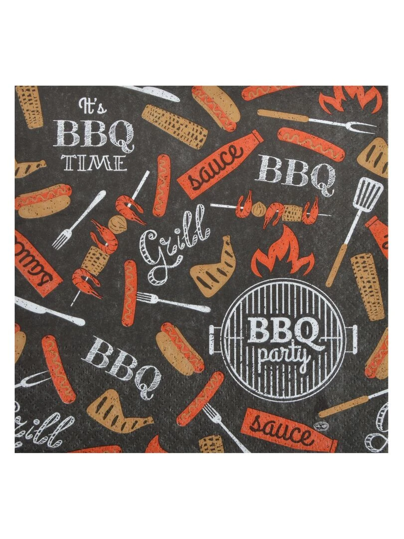 Lot de 20 serviettes en papier BBQ Party Gris