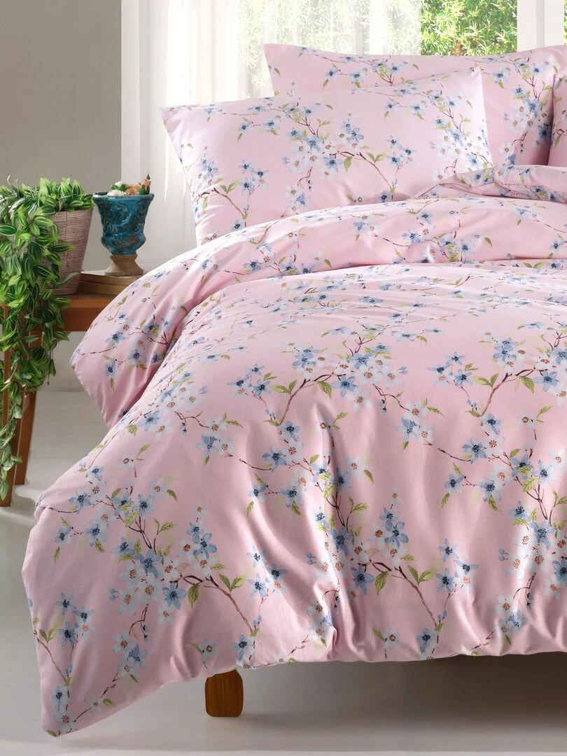 Parure housse de couette et taie d'oreiller   Rose
