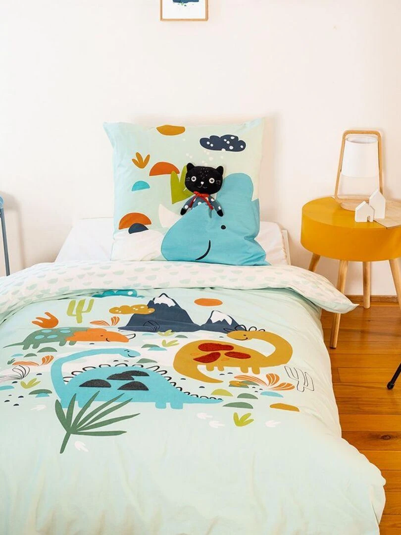 Housse de couette réversible 140x200 cm + 1 taie d'oreiller 63x63 cm Coton Dilia Bleu