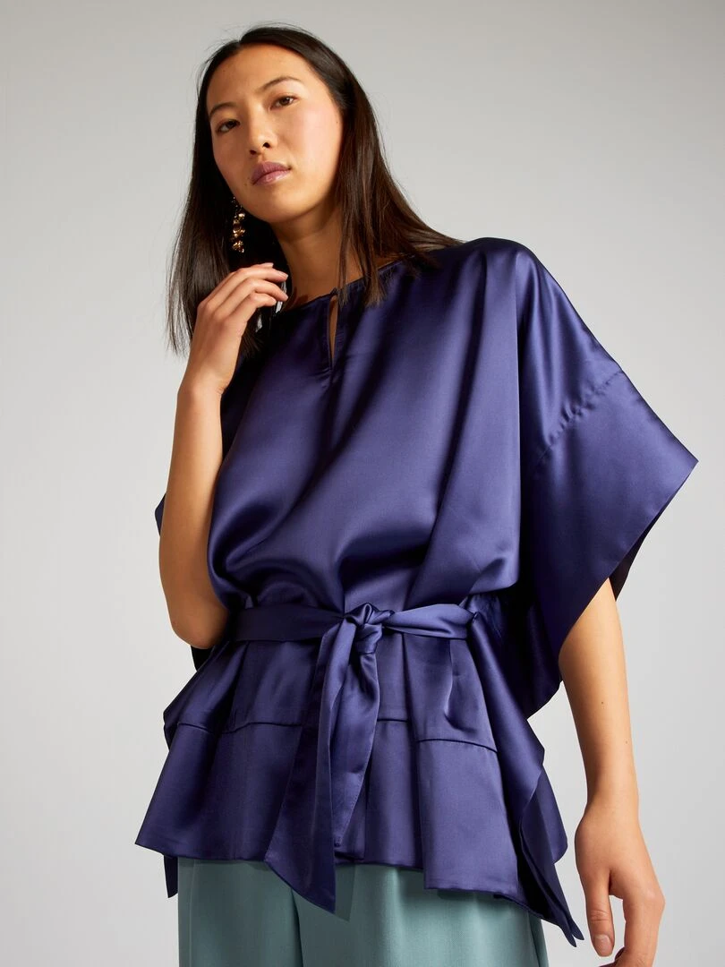 Blouse sans manches unie et satinée Bleu
