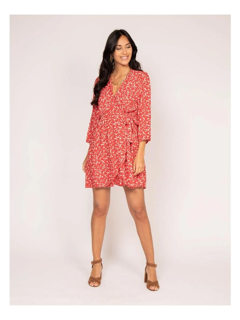 Robe courte portefeuille motifs INEO   Rouge