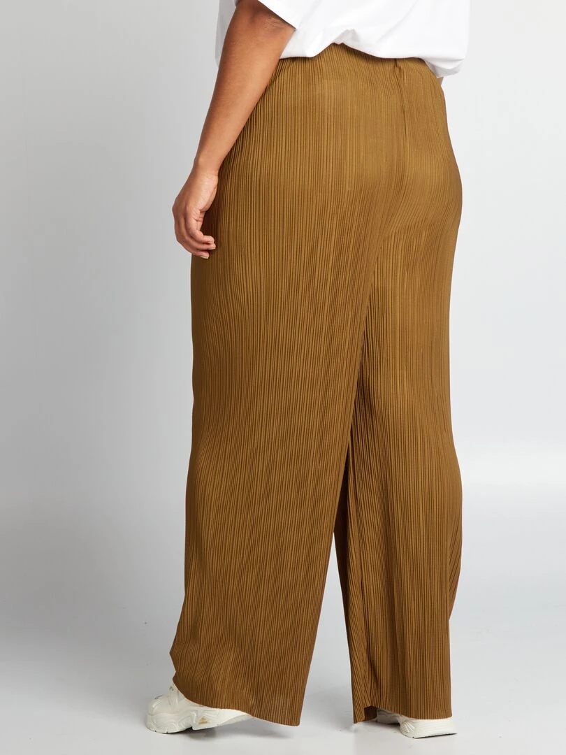 Pantalon large en maille plissée   Marron