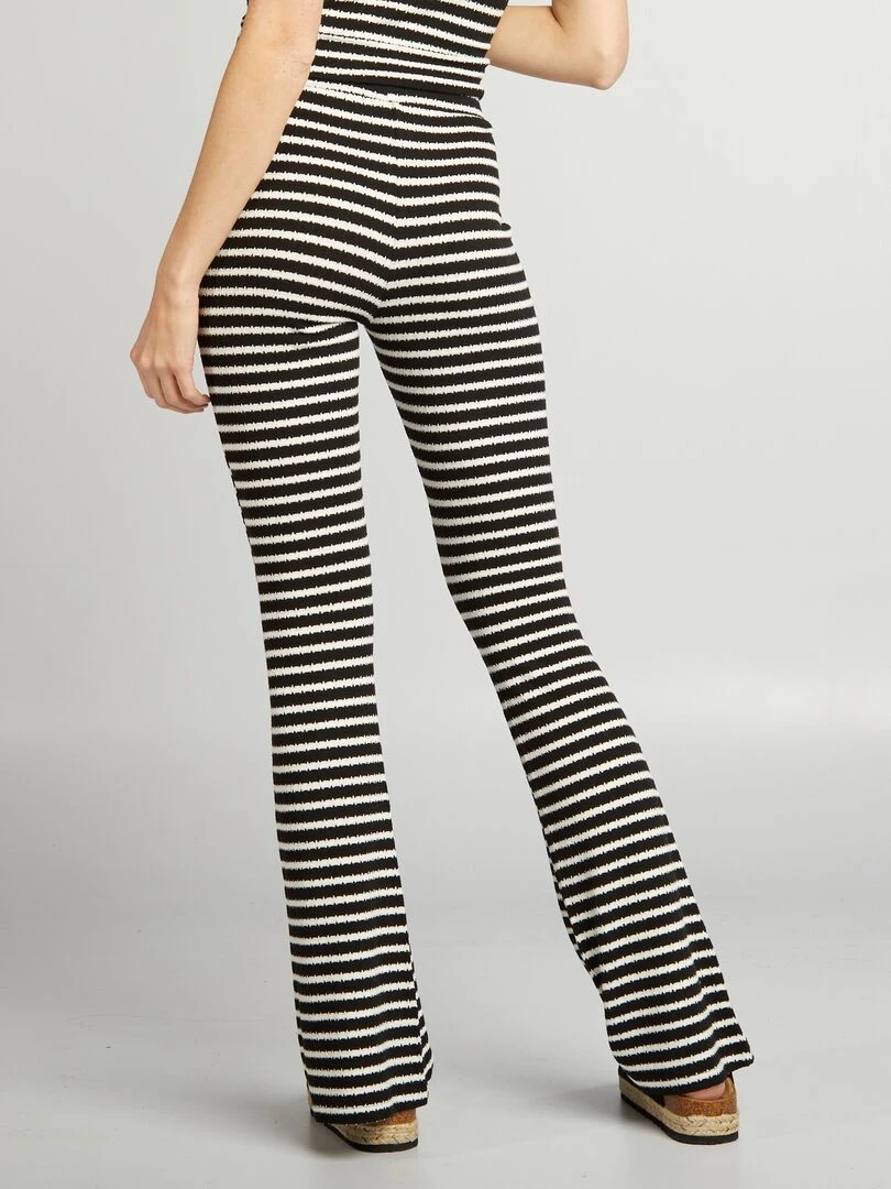 Pantalon flare en maille   Rayé noir