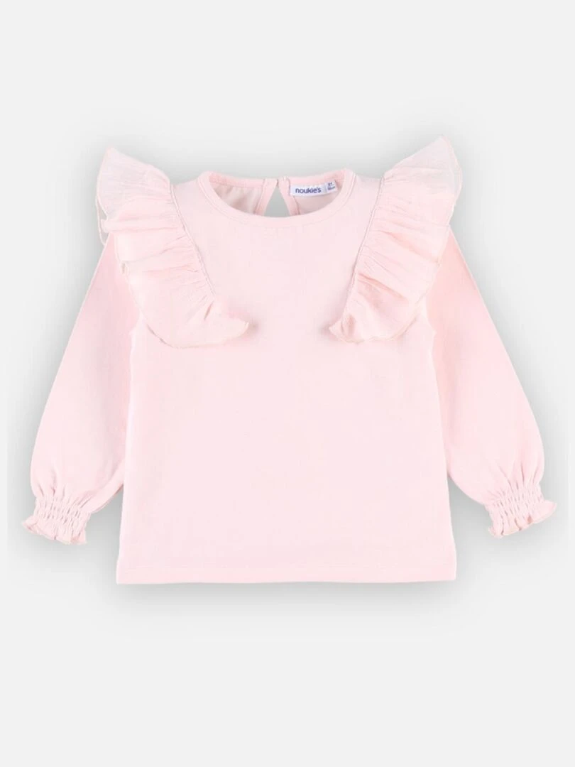 Blouse maille longues manches à volants clair Noukie's Rose