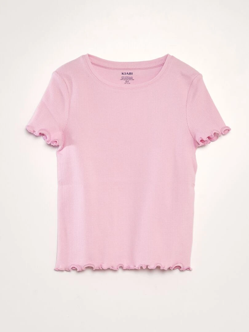 T shirt côtelé Rose clair