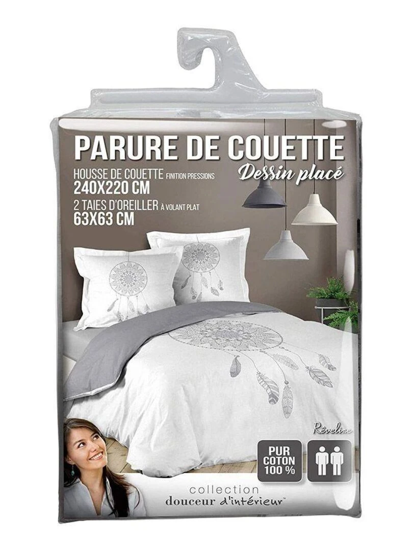 Housse de couette 220x240 + 2 taies Reveline coton   Gris