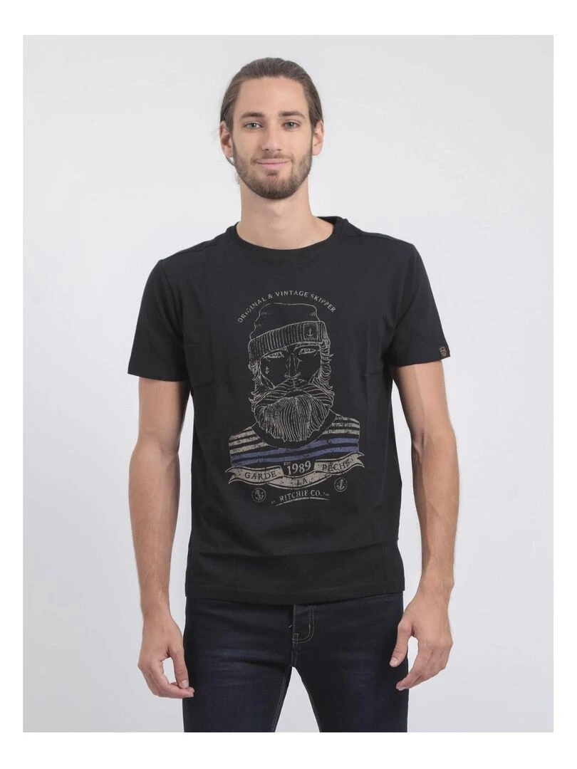 T shirt col rond pur coton JABRUN Noir