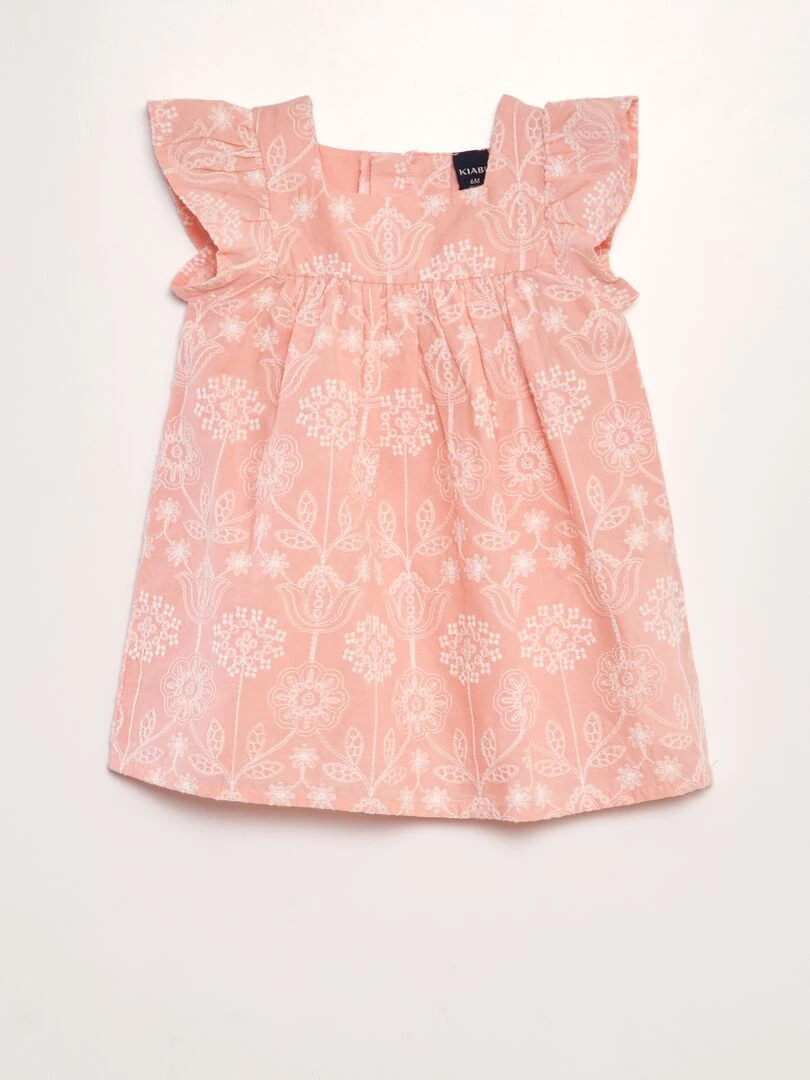 Robe à broderies contrastantes rose