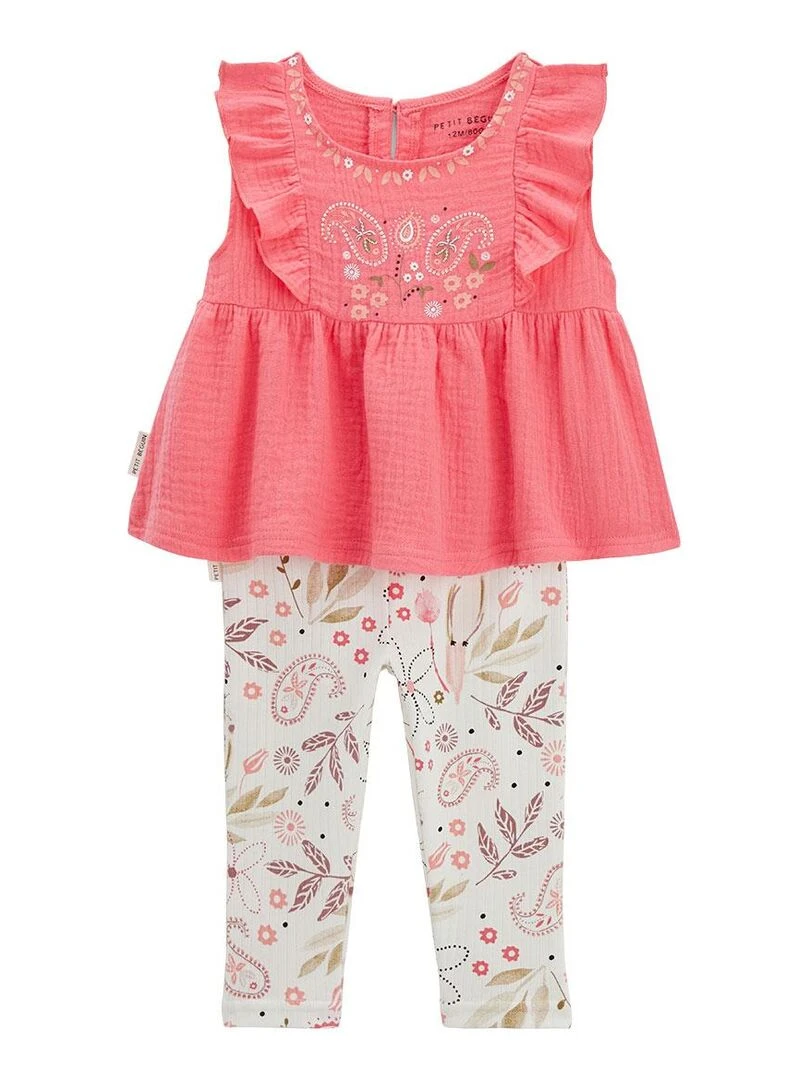 Ensemble bébé blouse et legging en gaze de coton Haapiti Rose
