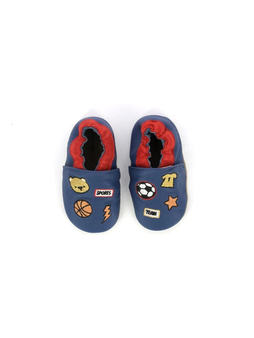Chaussons Cuir Patch Sports Bleu
