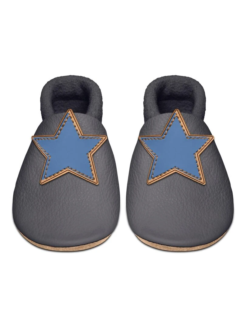 Chaussons bébé en cuir souple ETOILE Gris