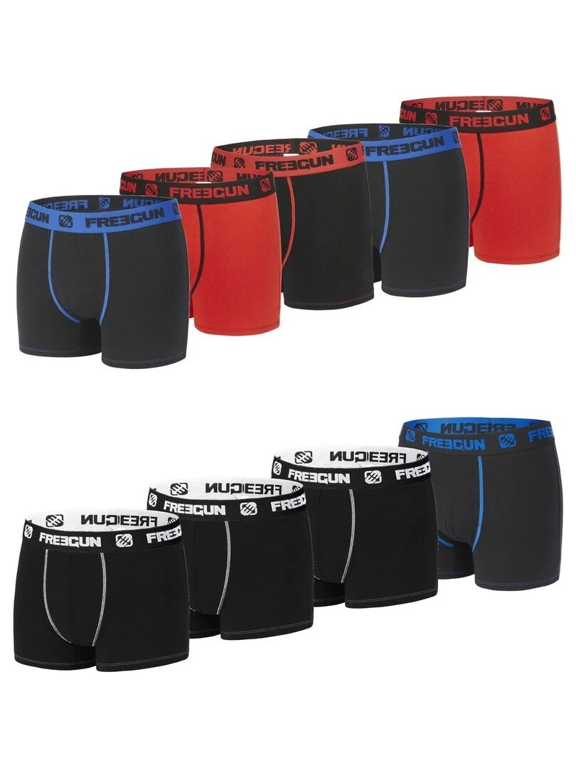 Lot de 9 boxers garçon en Coton Freegun Noir