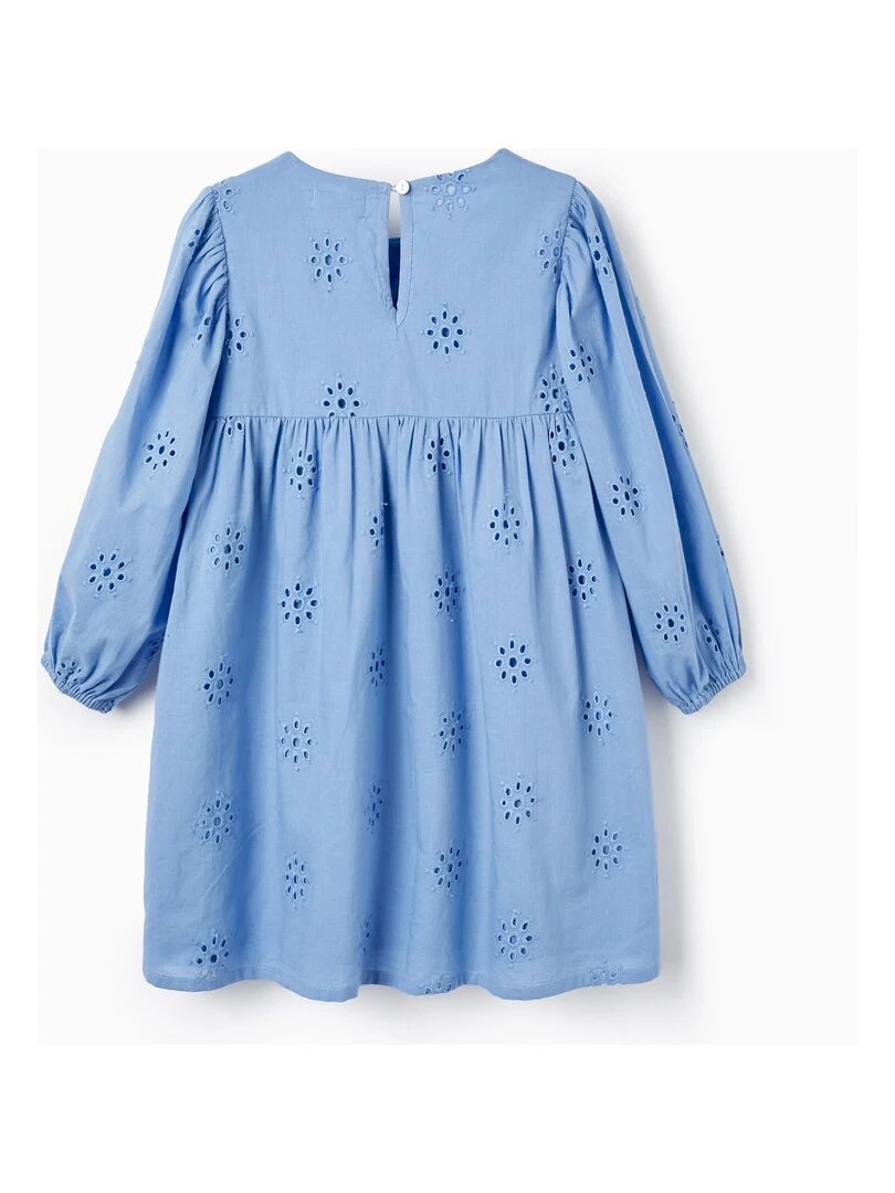 Robe en Coton avec Crochet et Broderie Anglaise pour Fille manches longues SPRING BEGINS Bleu clair