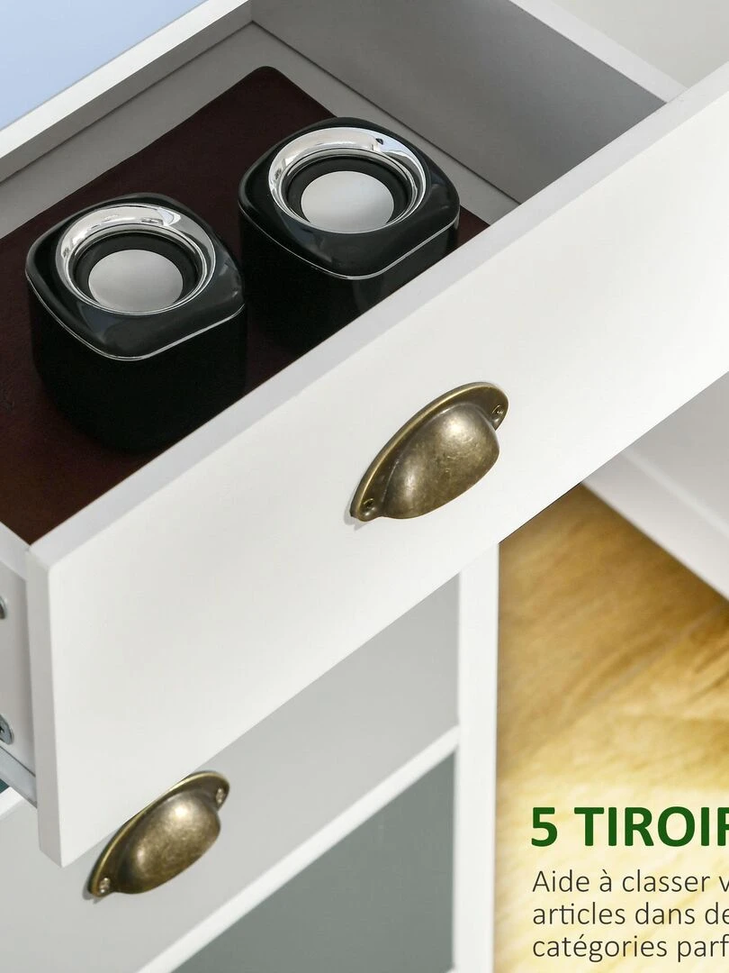 Chiffonnier 5 tiroirs design néo rétro blanc bleu gris   Blanc