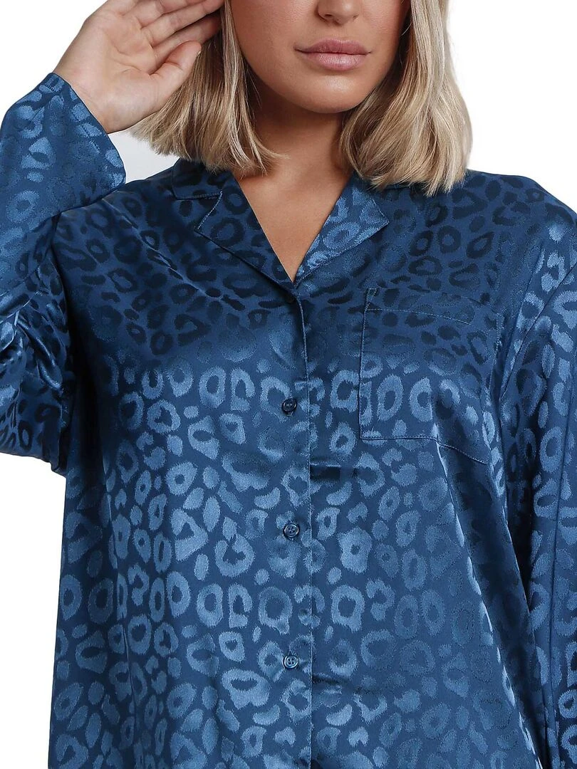 Pyjama pantalon chemise Satin Leopard   Bleu