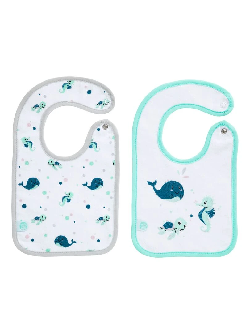 Lot de 2 bavoirs naissance Marin Bio Bleu