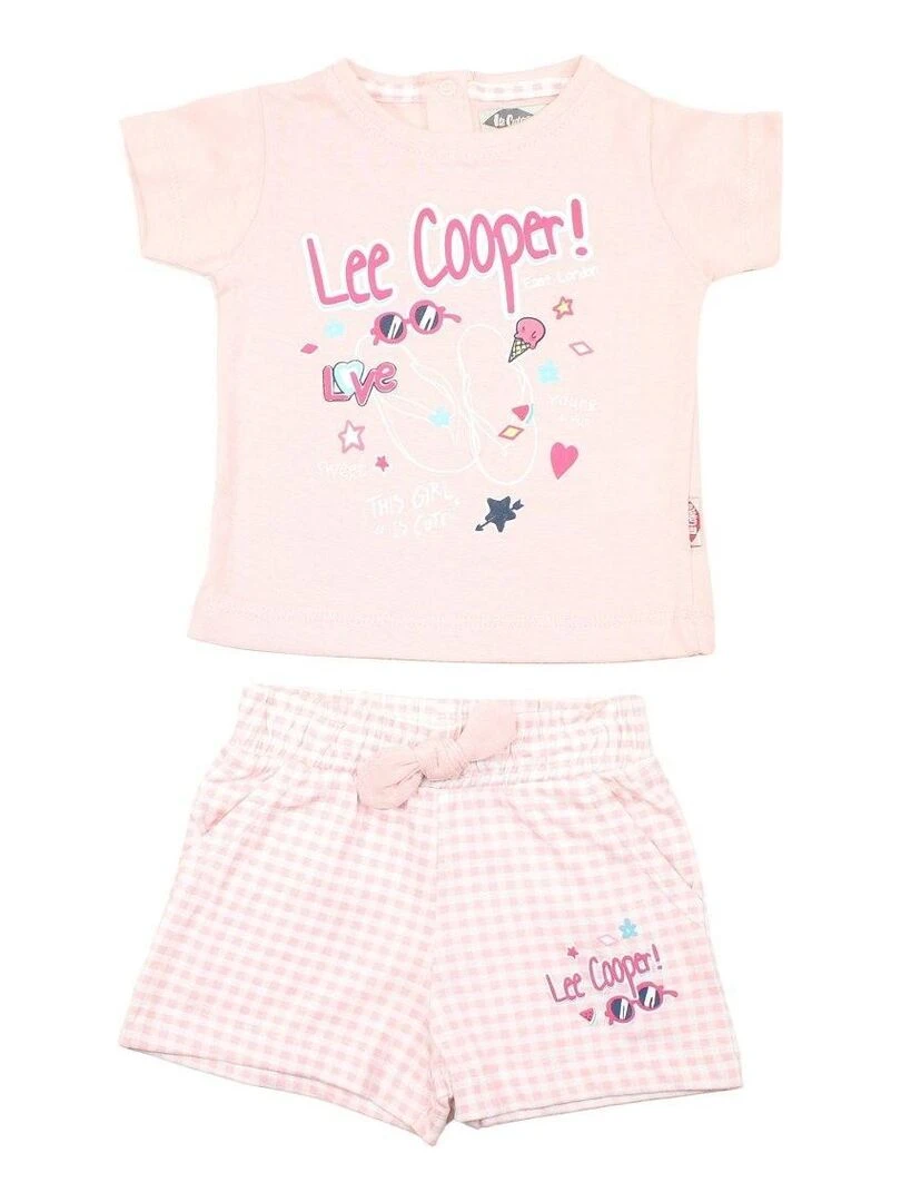 Lee Cooper Ensemble T shirt short bébé fille Imprimé Lee Cooper Rose clair