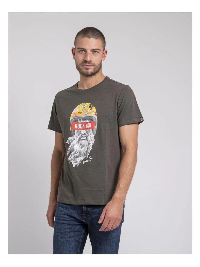 T shirt col rond pur coton JOMODEK Kaki