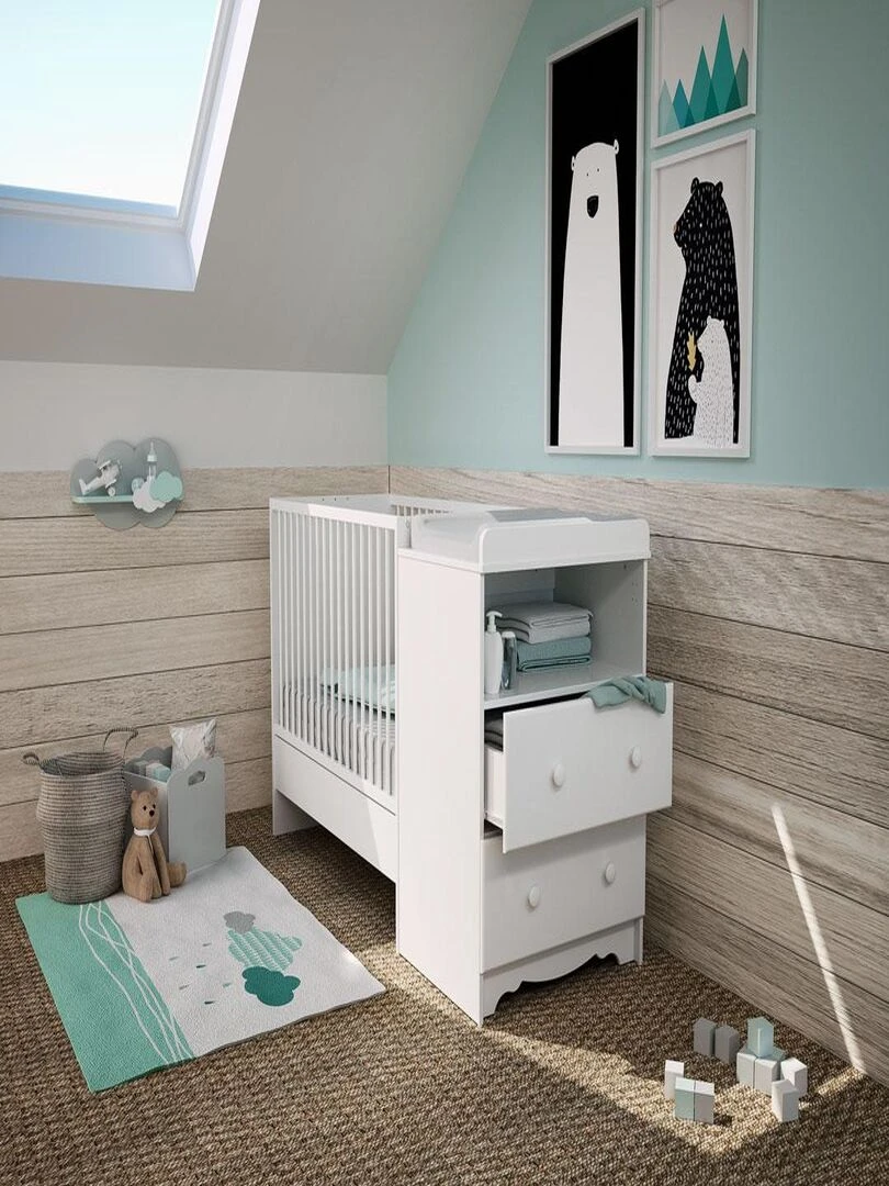 AT4    Combiné lit bébé évolutif en bois MARELLE Blanc 60 x 120 cm   Blanc