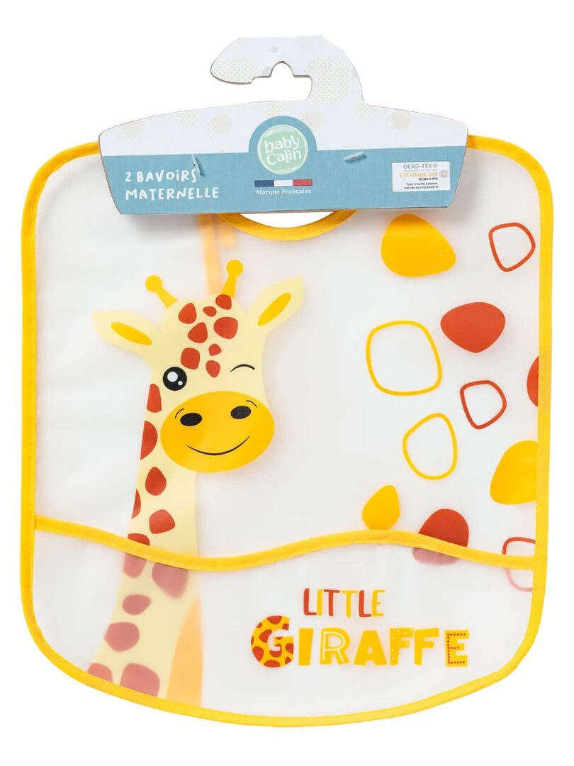 Bavoir 6 mois imperméable à poche 28x32 cm   Girafe   Jaune