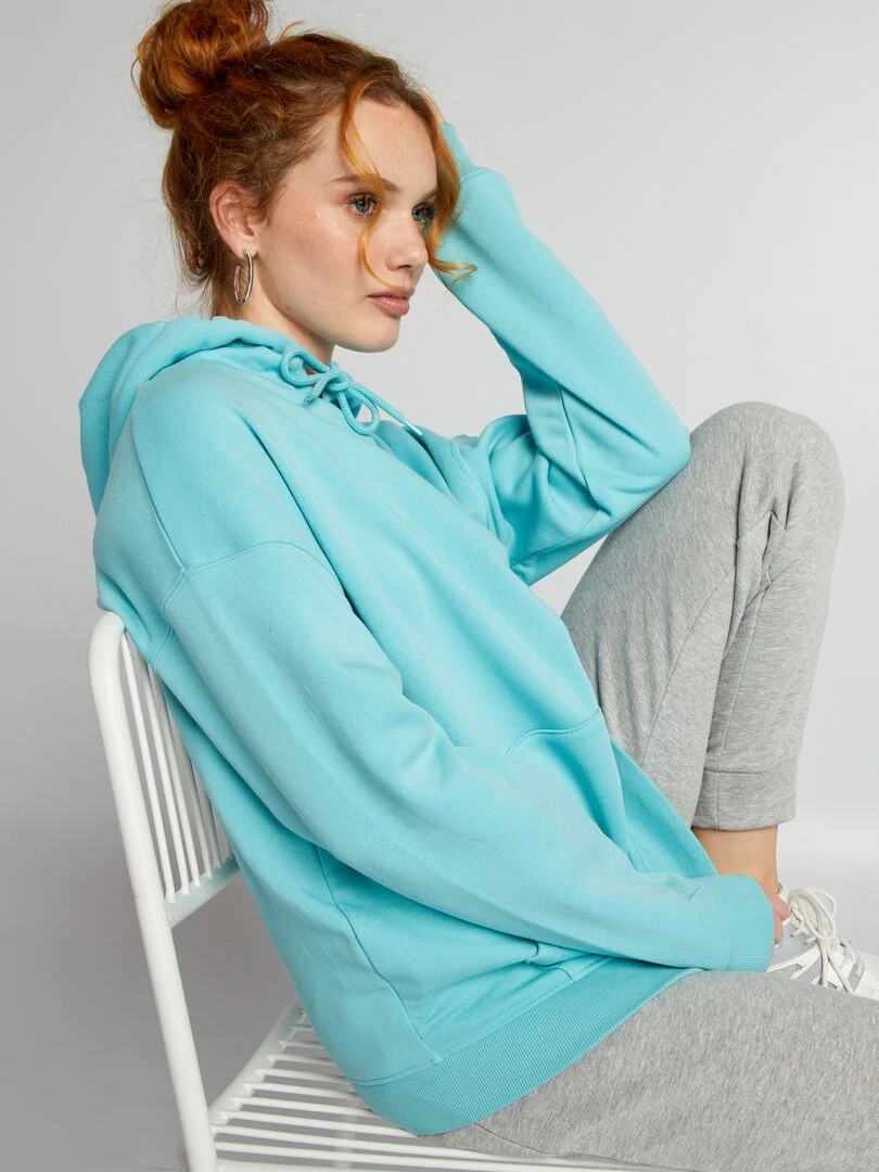 Sweat à capuche en molleton uni Bleu