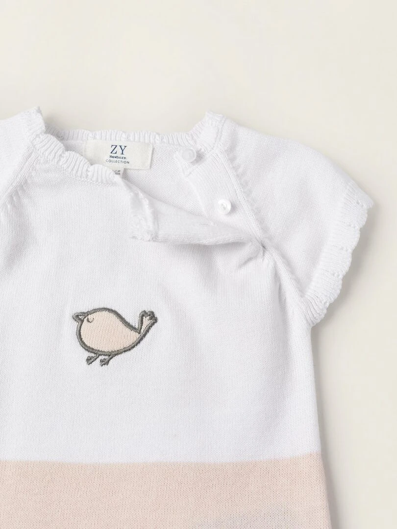Combishort En Maille Pour Nouveau Née 'Oiseau' manches longues EARLY BLOOM   Rose clair