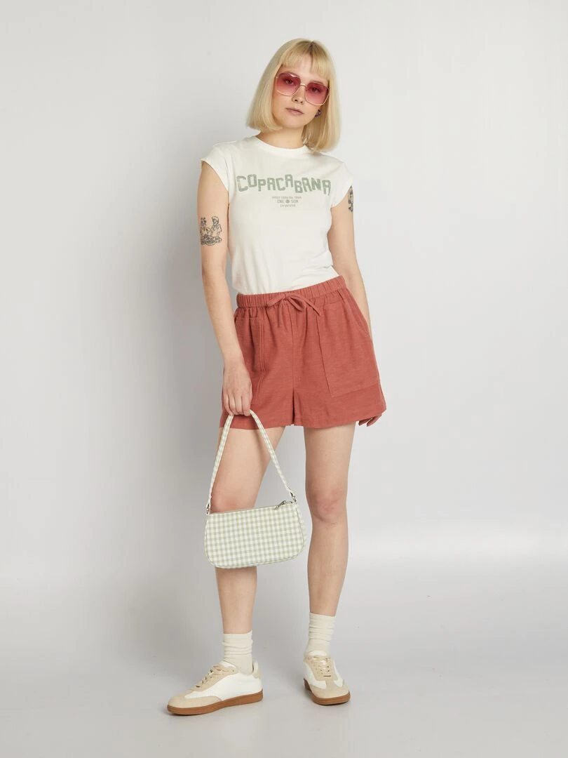 T shirt cropped stretch imprimé   Vert