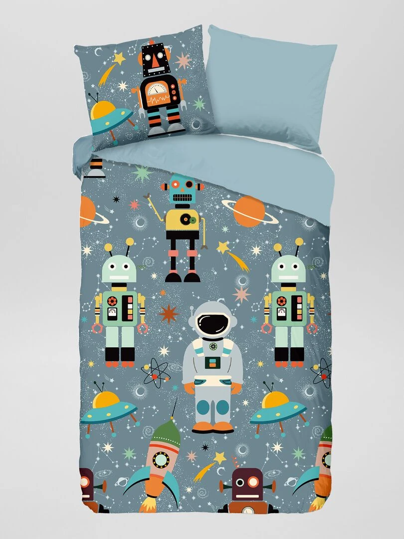 Parure de lit 'robot'   1 personne   Gris