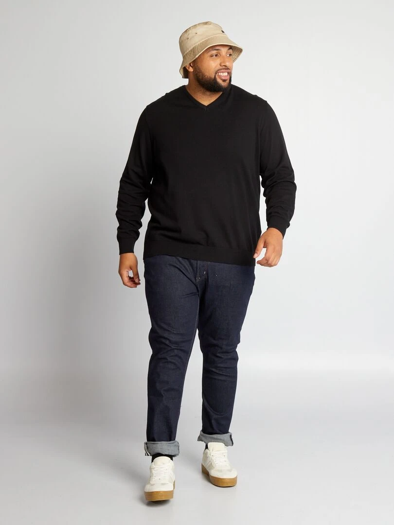 Pull col V en maille à fine jaune noir