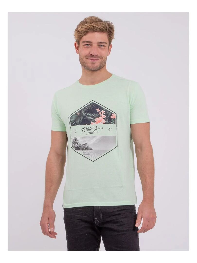 T shirt manches courtes col rond pur coton NUMADOC Vert
