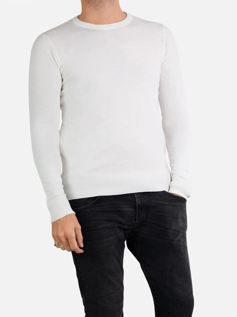 Pull manches longues col rond Kebello Blanc Blanc