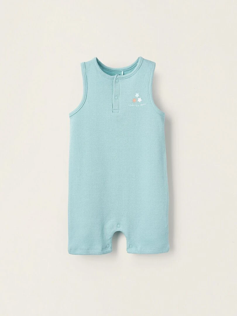 Pyjama Combi Short en Coton Pointelle pour Bébé Garçon manches longues Bleu clair