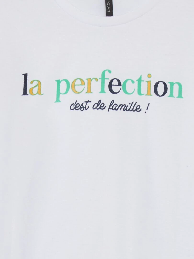 Pyjama 'La perfection c'est de famille' 2 pièces Blanc