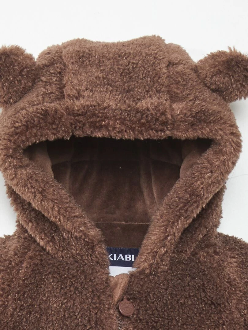 Manteau en sherpa à capuche   Marron foncé