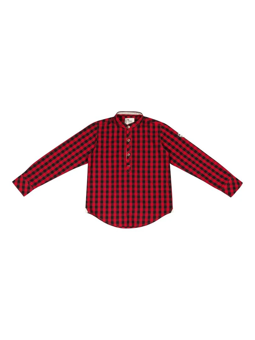 Chemise Carreaux Vichy Garçon  Rouge Noir  Col Mao  LIVERPOOL   'LA FAUTE A VOLTAIRE'   Noir Rouge