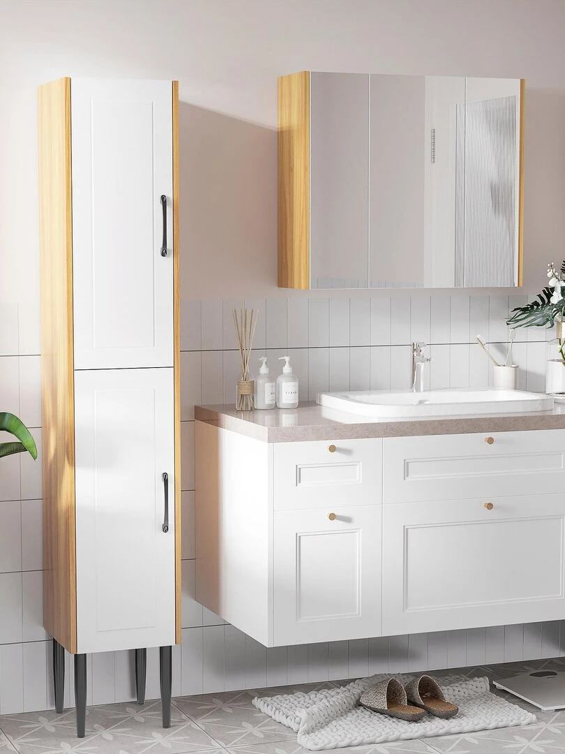 Armoire miroir salle de bain 3 portes 4 étagères réglables blanc Blanc