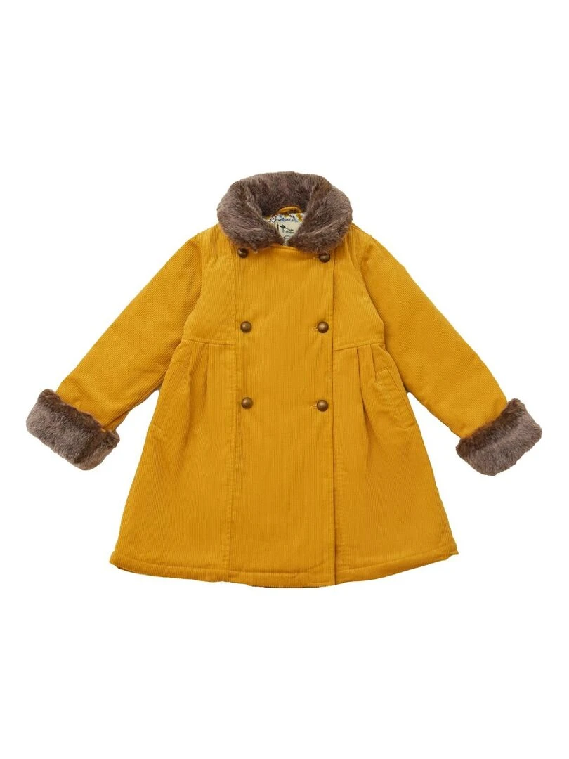 Manteau Long Fille  Velours Jaune  Col Fausse Fourrure  ANOUSHKA    'LA FAUTE A VOLTAIRE'   Jaune