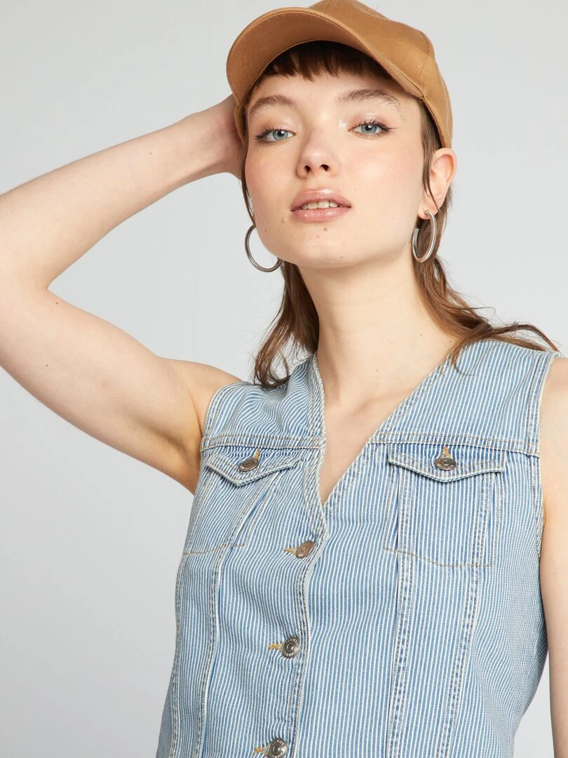 Gilet garçon de café en jean rayé   Bleu