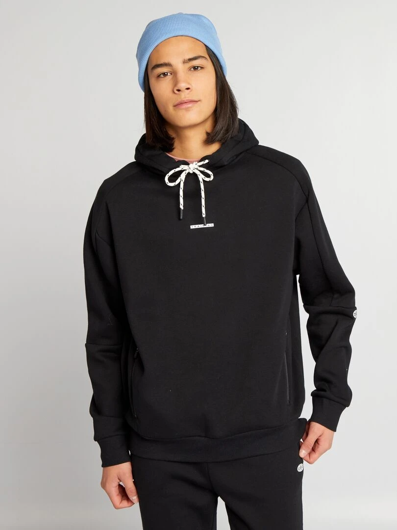 Sweat à capuche avec poches plaquées   Noir