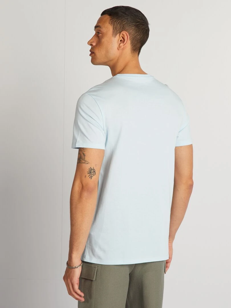 T shirt en coton imprimé à col rond   Bleu clair 'Hawaï'