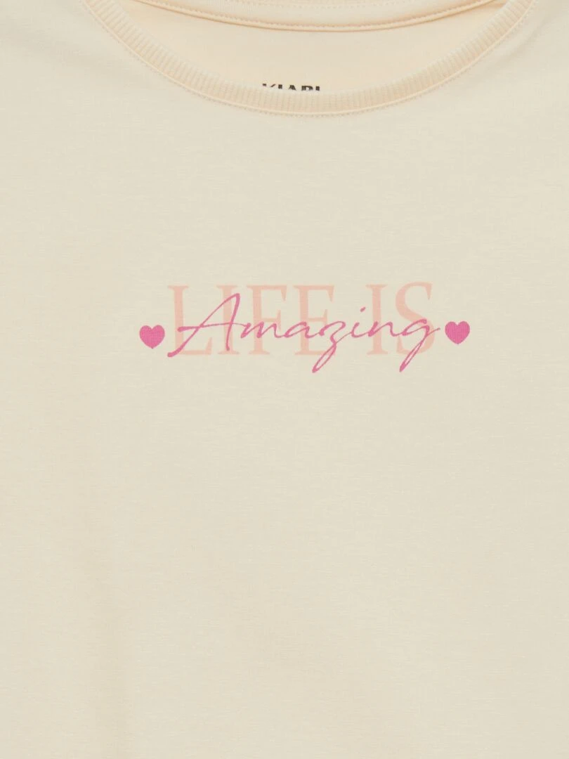 T shirt imprimé à manches revers Beige