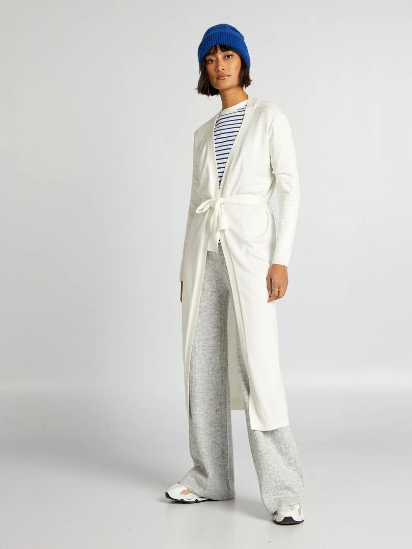 Gilet extra long à ceinture   Blanc