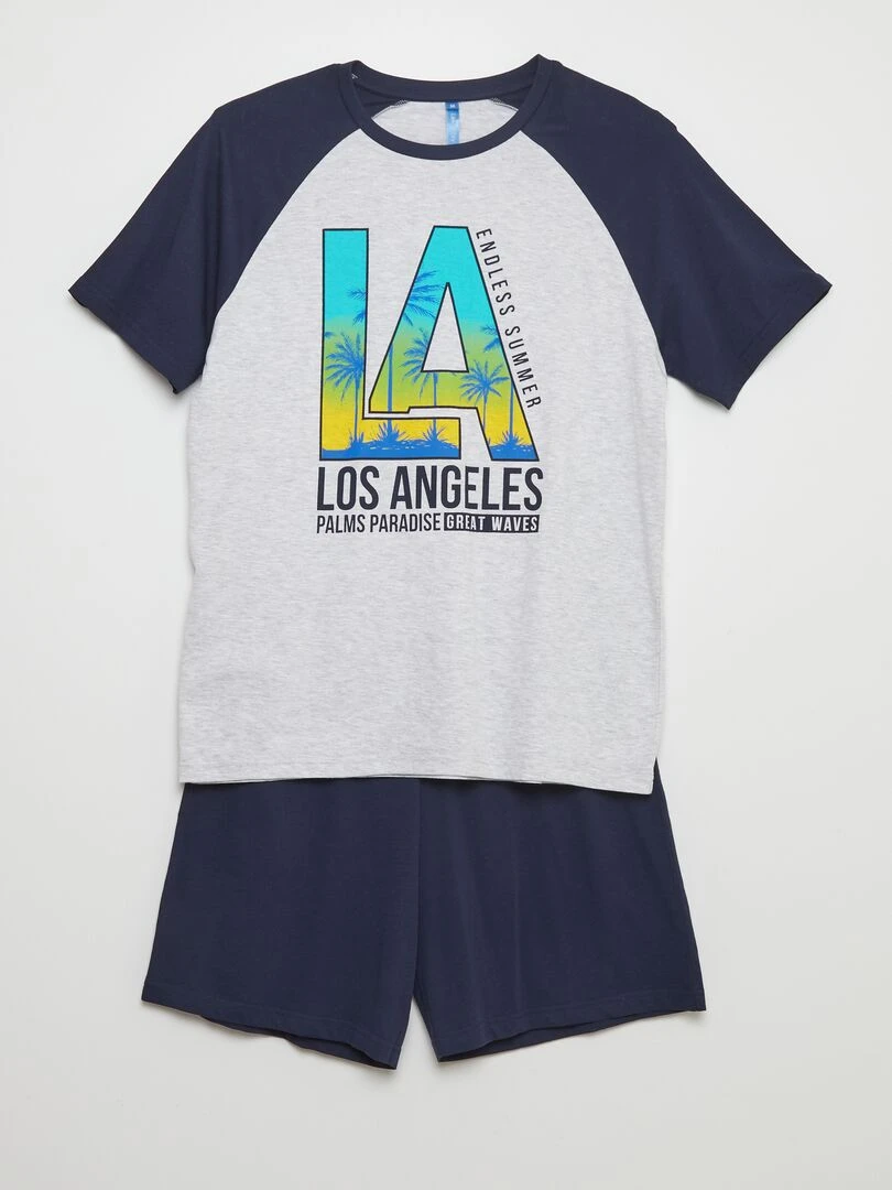 Pyjama long pantalon + t shirt 2 pièces Bleu