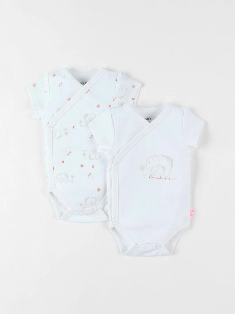 Set de 2 bodies naissance éléphant en coton Noukie's Blanc