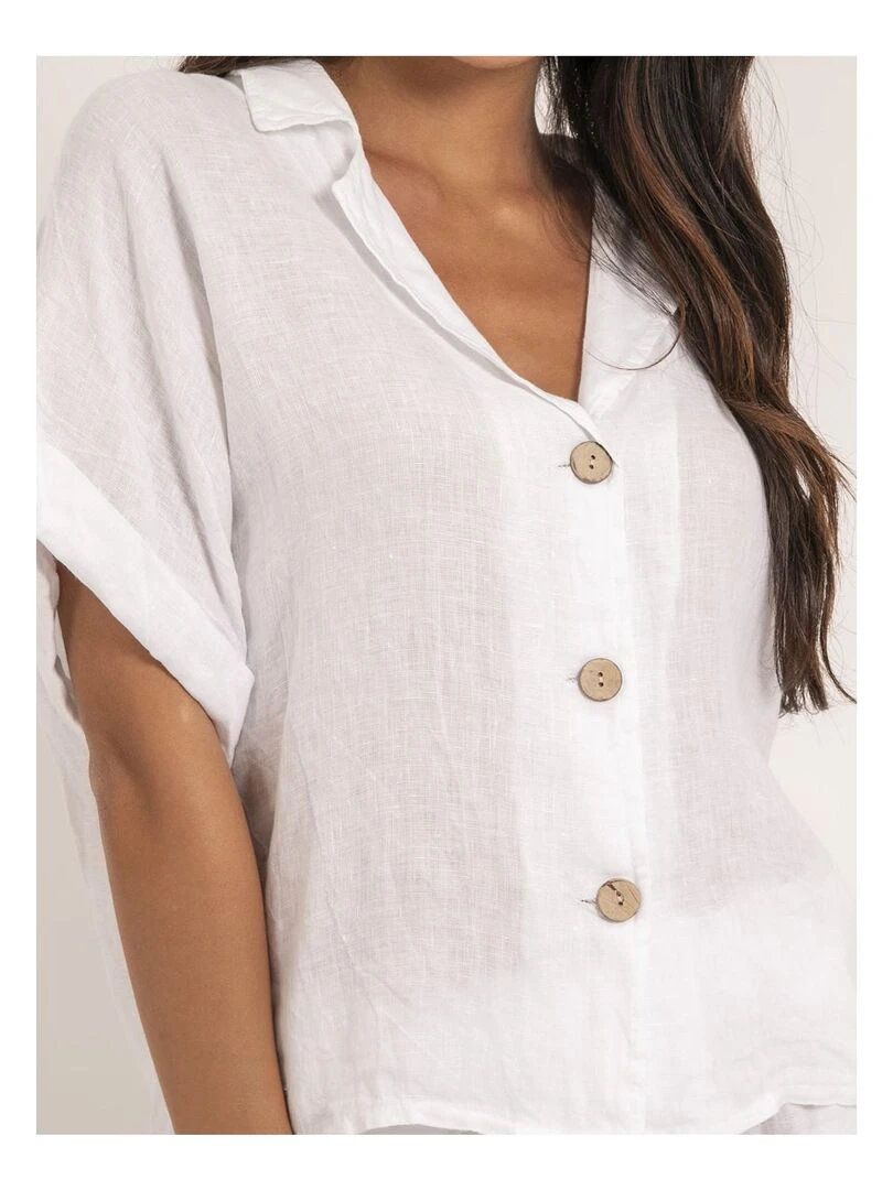 Chemise manches courtes lin OTTILIA   Blanc