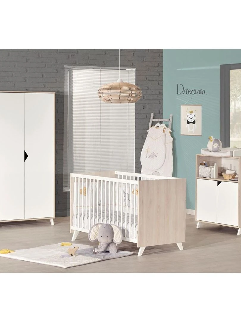 Armoire bébé 2 portes en bois   BABYPRICE   Blanc Beige