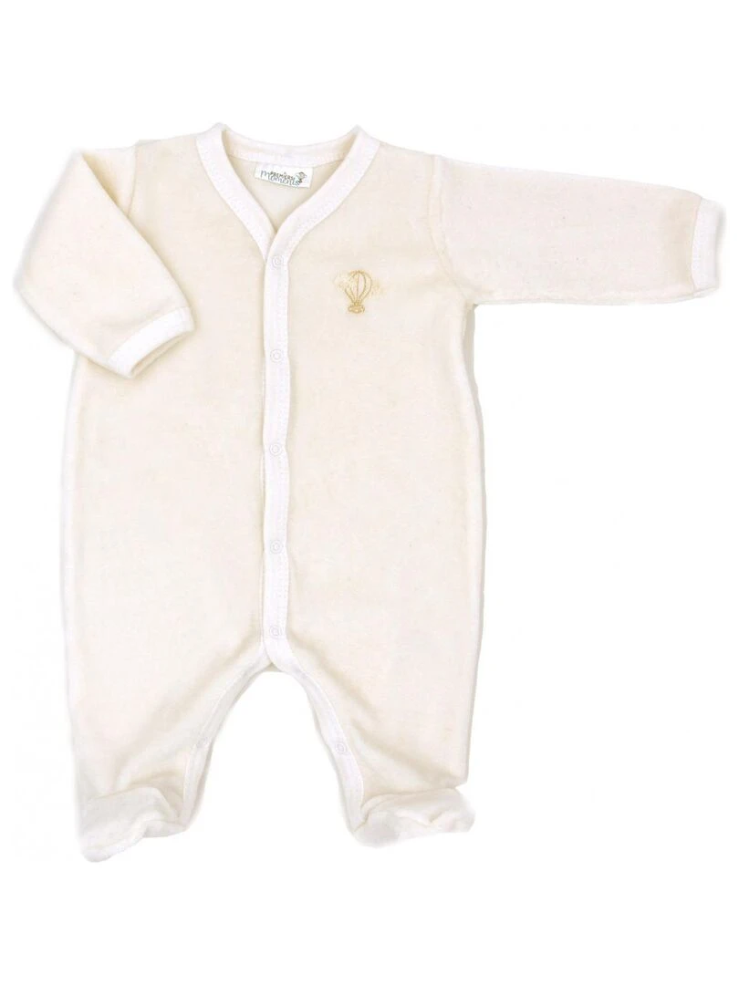 Pyjama velours 100% coton biologique 1 à 6 mois Blanc cassé